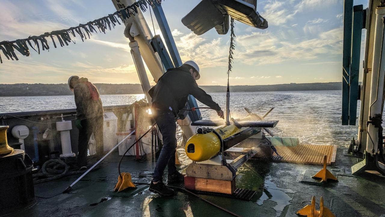 Travailleur maritime avec de l’équipement sur un navire